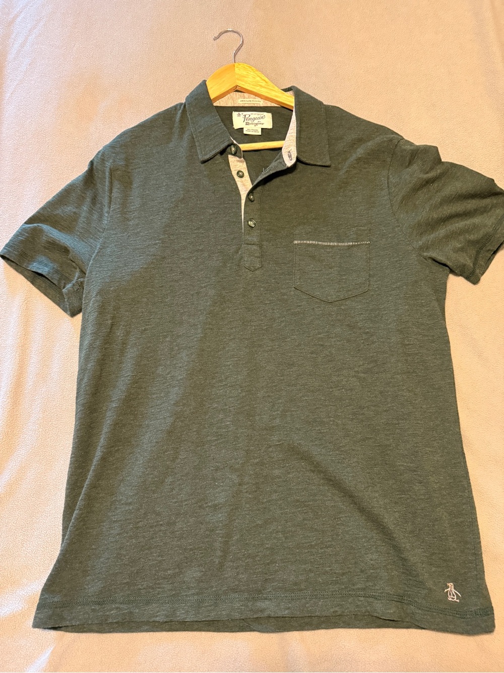 XL Original Penguin Men's Heather Forest Green Polo Shirt- Slim Fit